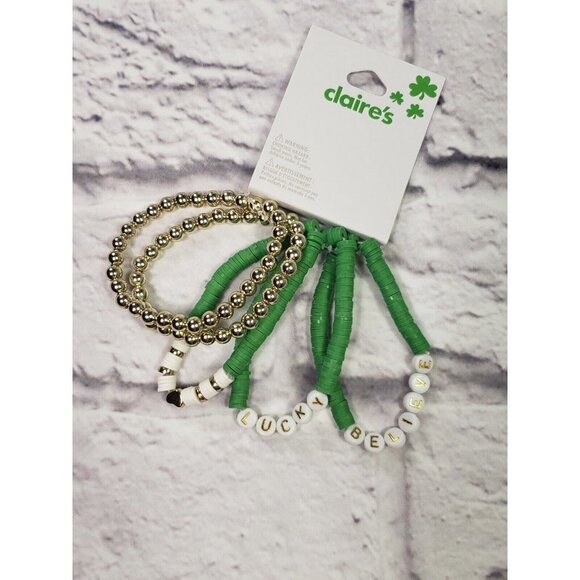 NEW Claire's Set Of 5 Beaded Bracelets St Patrick's Day Lucky - Picture 1 of 1